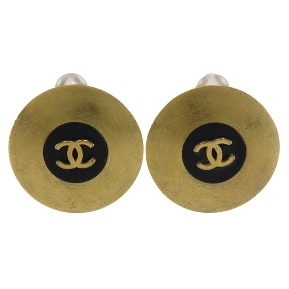 CHANEL COCO Mark Earrings, Round, Gold Plated, 1994, 94P, Approx. 20.7g, Mark, W - Picture 1 of 7